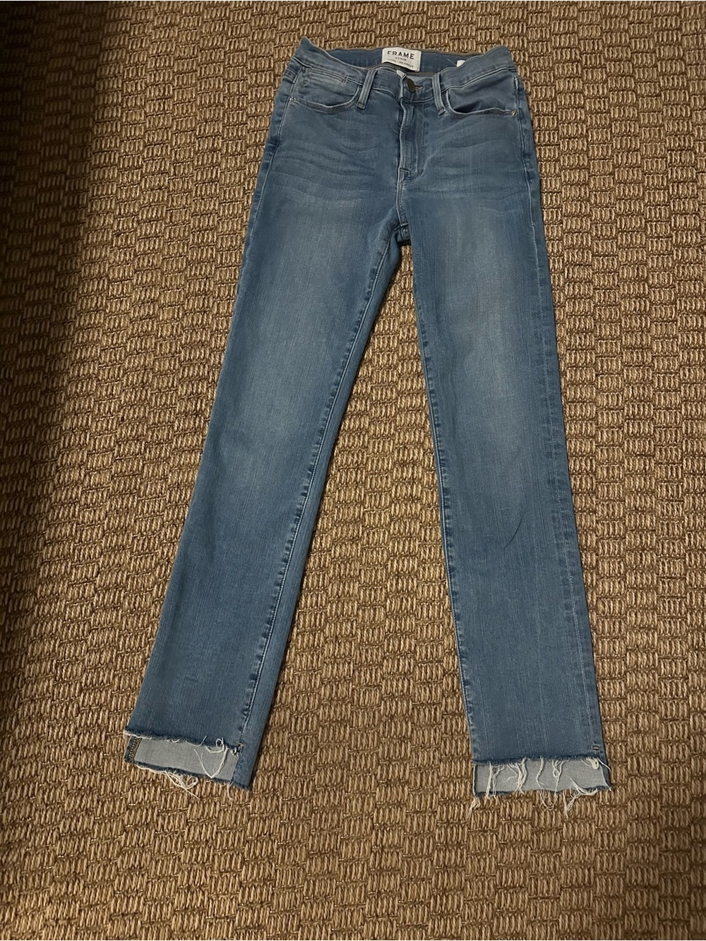FRAME Le High Straight Jeans Size 24 Light Wash Raw Hem
